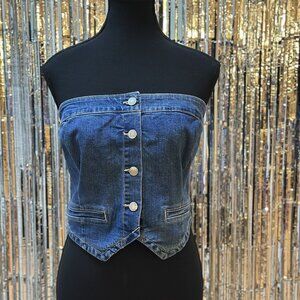 NWT Love Tree Denim Women's denim bandeau vest in mid-wash blue size Medium